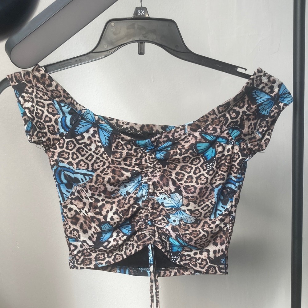 Rue21 top Butterfly animal print cinch string in front casual boho M jr - Picture 4 of 17